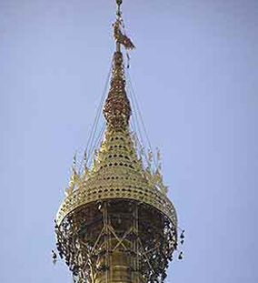 Diamond orb at the top of the gold umbrella (close-up), Shwedagon